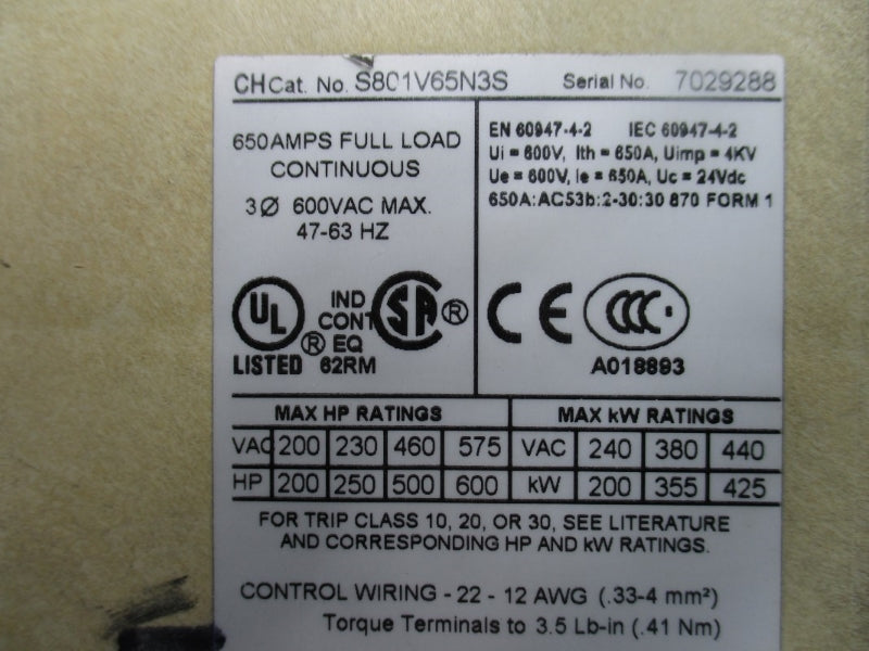 EATON S801V65N3S 600VAC 650A (AS PICTURED) UNMP