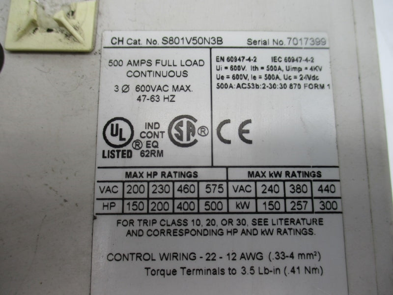 EATON S801V50N3B 92EA10224H0005H 600VAC 500A UNMP