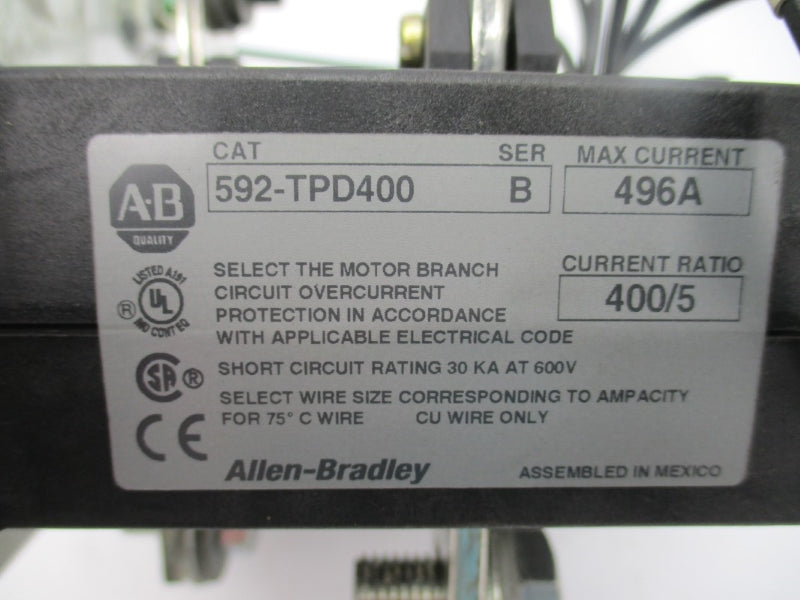 ALLEN BRADLEY 592-TPD400 SER. B 600V 160-496A (BR/WH) (AS PICTURED) NSMP