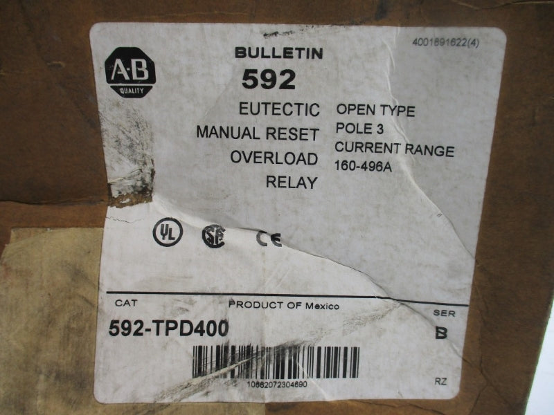 ALLEN BRADLEY 592-TPD400 SER. B 600V 160-496A (BR/WH) (AS PICTURED) NSMP