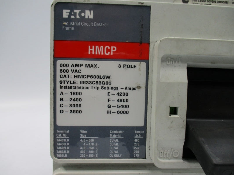 EATON HMCP600L6W 6633C83G06 600VAC 600A (AS PICTURED) UNMP