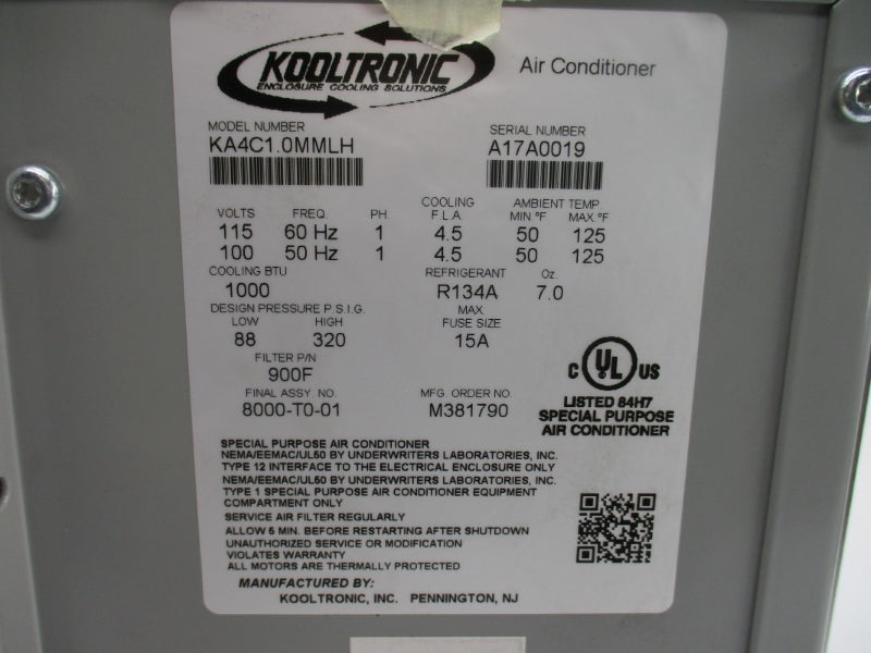 KOOLTRONIC KA4C1.0MMLH 100/115V 4.5A 88-320PSI 50'-125'F NSMP