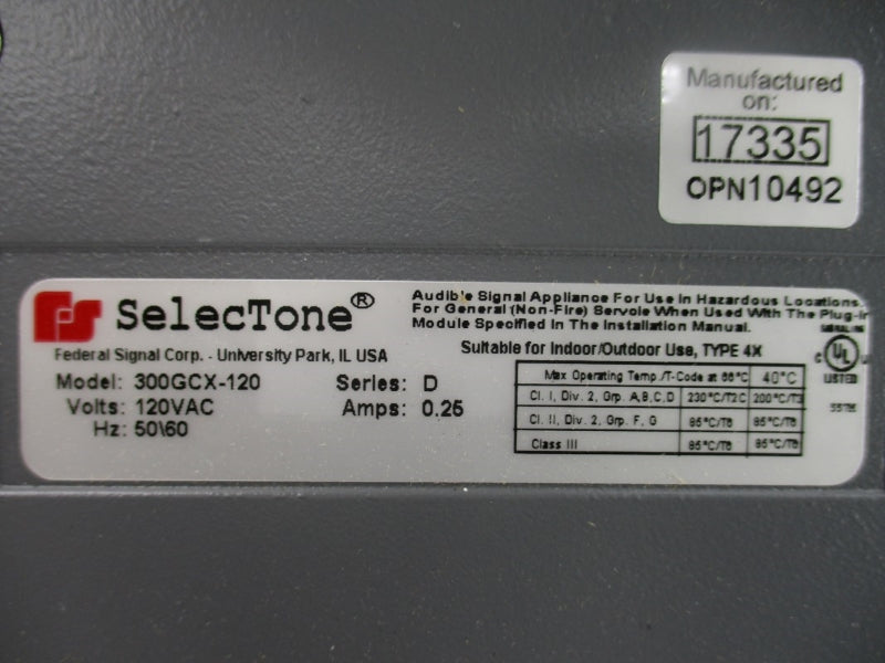 INDUSTRIAL SPARE PART 300GCX-120 SER. D 120VAC 0.25A NSMP