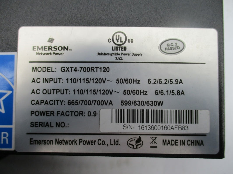 EMERSON GXT4-700RT120 110/115/120VAC 6.2/6.2/5.9A (AS PICTURED) NSNP