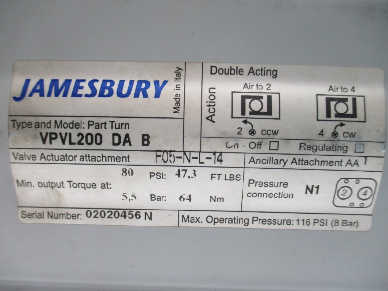 JAMESBURY VPVL200DAB 116PSI NSNP