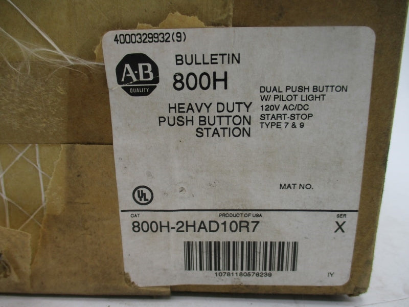 ALLEN BRADLEY 800H-2HAD10R7 SER. X 120VAC/DC (BR/WH) NSMP