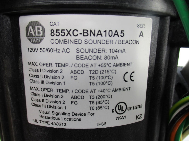ALLEN BRADLEY 855XC-BNA10A5 SER. A 120VAC (BR/WH) NSMP