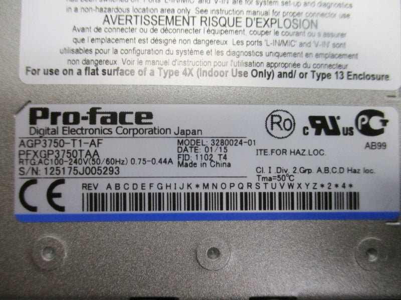 PRO-FACE AGP3750-T1-AF 3280024-01 100-240VAC 0.75-0.44A NSMP