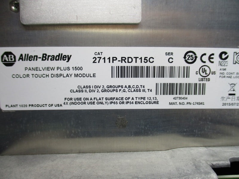 ALLEN BRADLEY 2711P-T15C4A8 SER. A 100-240VAC 1.3-0.65A UNMP