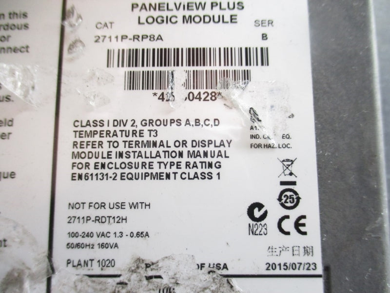 ALLEN BRADLEY 2711P-T15C4A8 SER. A 100-240VAC 1.3-0.65A UNMP