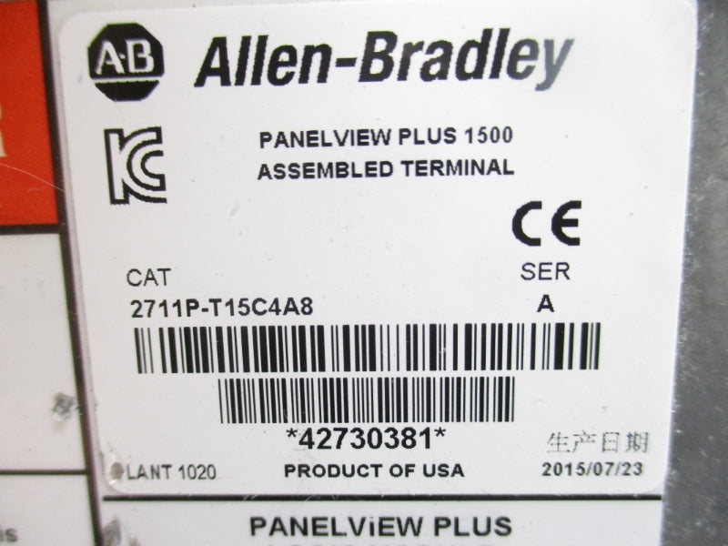 ALLEN BRADLEY 2711P-T15C4A8 SER. A 100-240VAC 1.3-0.65A UNMP