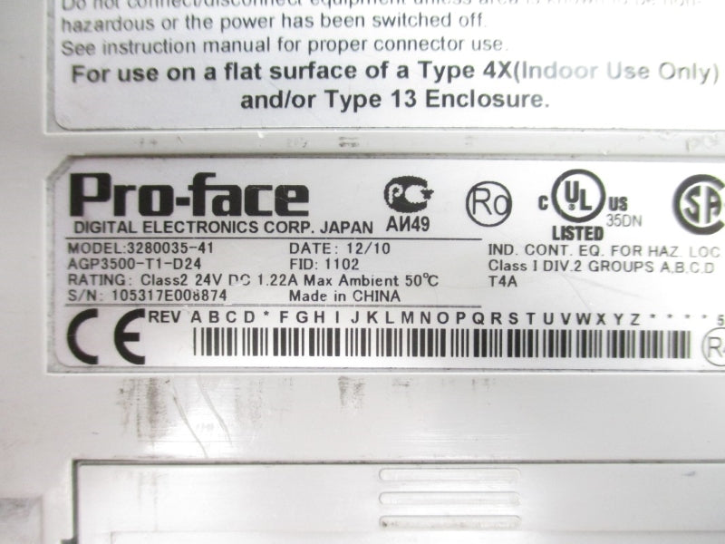 PRO-FACE AGP3500-T1-D24 3280035-41 24VDC 1.22A UNMP