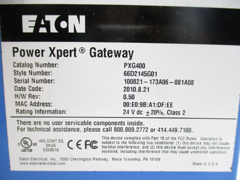 EATON PXG400 66D2145G01 24VDC NSNP