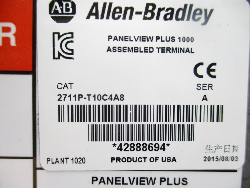 ALLEN BRADLEY 2711P-T10C4A8 SER. A 100-240VAC 1.3-0.65A UNMP
