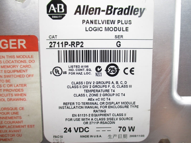 ALLEN BRADLEY 2711P-RDT10C 2711P-RP2 SER. B 24VDC UNMP
