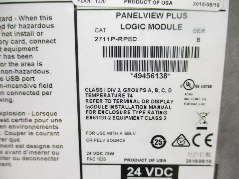 ALLEN BRADLEY 2711P-T10C4D8 SER. A 24VDC UNMP