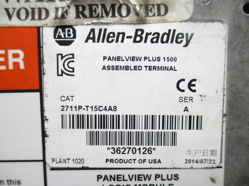 ALLEN BRADLEY 2711P-T15C4A8 SER. A 100-240VAC 1.3-0.65A (AS PICTURED) UNMP