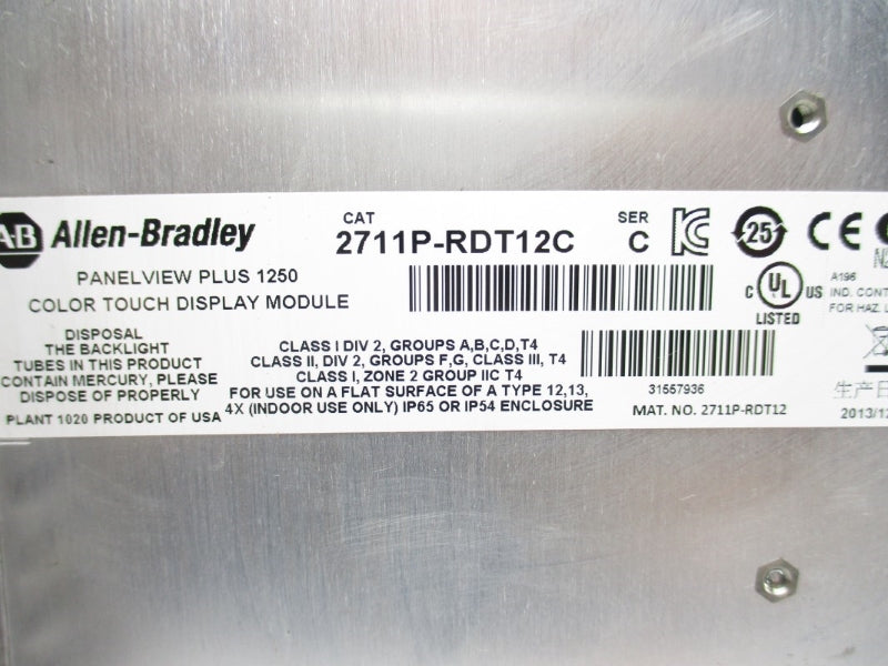 ALLEN BRADLEY 2711P-T12C4A9 SER. A 100-240VAC 1.3-0.65A UNMP