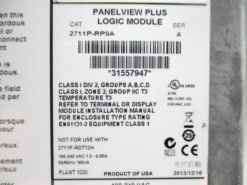 ALLEN BRADLEY 2711P-T12C4A9 SER. A 100-240VAC 1.3-0.65A UNMP