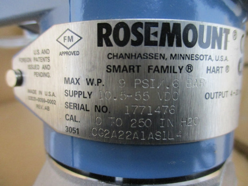 ROSEMOUNT 3051CG2A22A1AS1L4 10.5-55VDC 9PSI 0-250"H20 NSMP