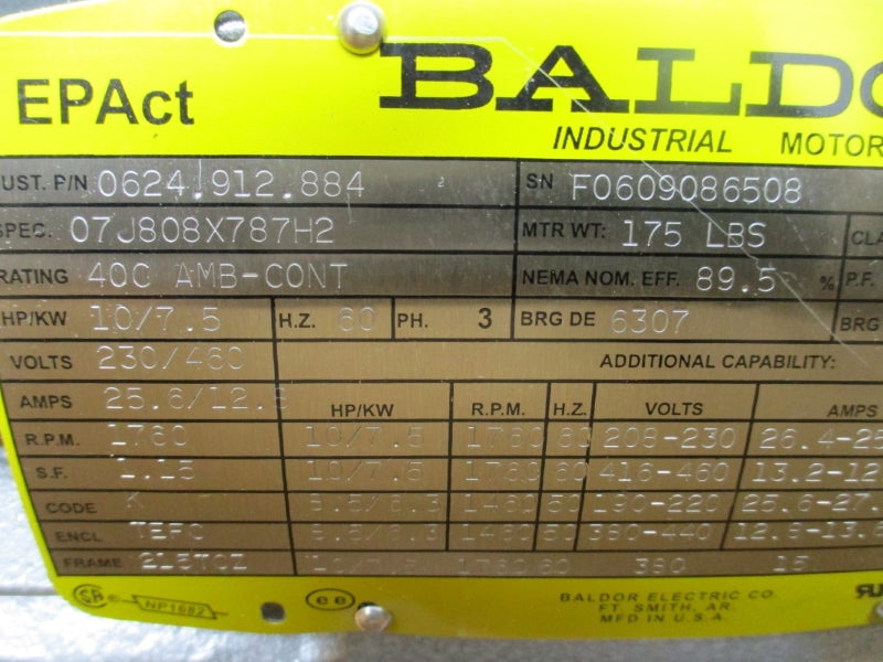 BUSCH RA0255.D506.1001 0993.908.853 W/ BALDOR 0624.912.884 07J808X787H2 230/460V 25.6/12.8A NSMP