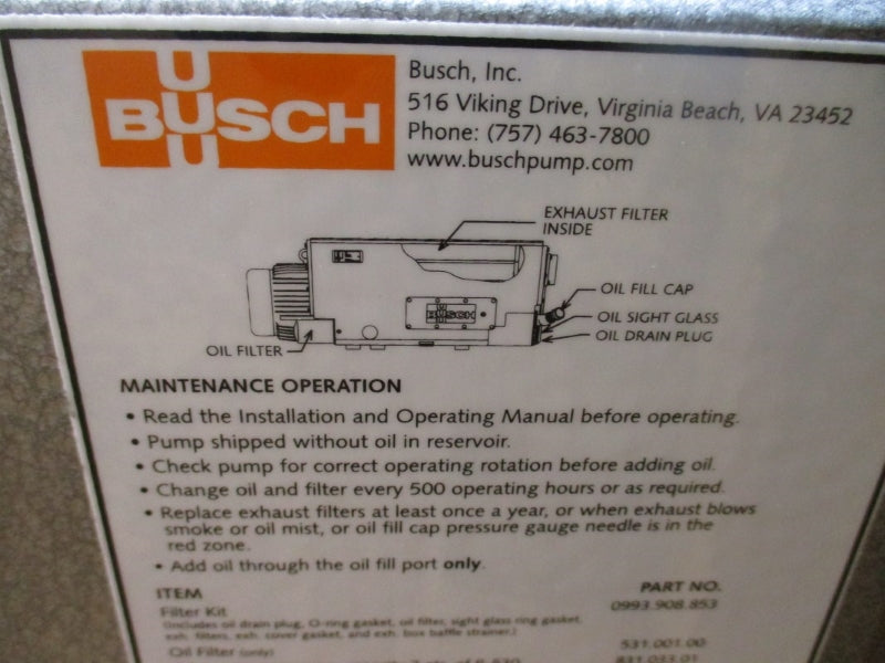 BUSCH RA0255.D506.1001 0993.908.853 W/ BALDOR 0624.912.884 07J808X787H2 230/460V 25.6/12.8A NSMP