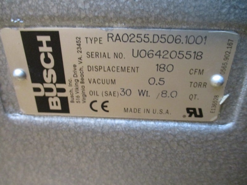 BUSCH RA0255.D506.1001 0993.908.853 W/ BALDOR 0624.912.884 07J808X787H2 230/460V 25.6/12.8A NSMP