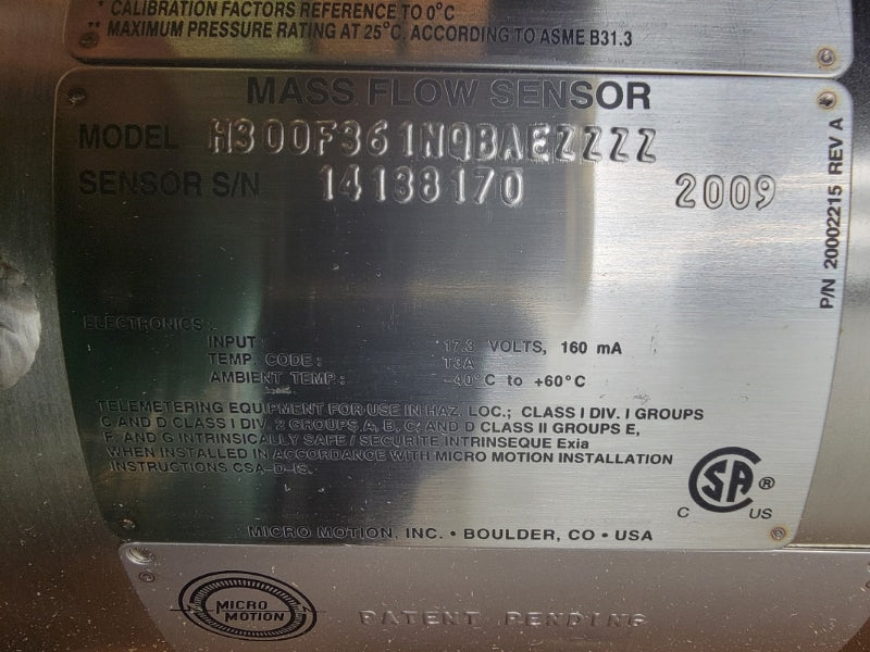 MICRO MOTION H300F361NQBAEZZZZ 17.3V -40'-+60'C NSMP