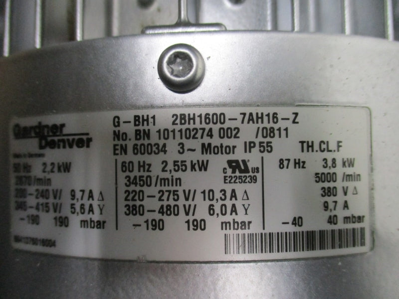 GARDNER DENVER G-BH1 2BH1600-7AH16-Z 220-275/380-480V 10.3/6.0A NSNP