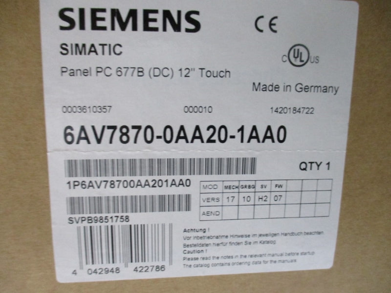SIEMENS 6AV7870-0AA20-1AA0 12" NSMP