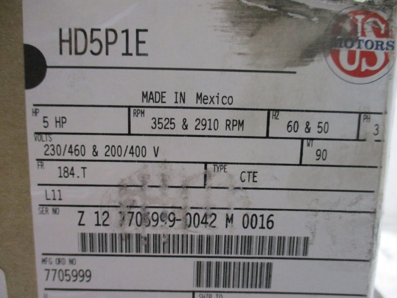 US MOTORS HD5P1E 230/460V NSFS