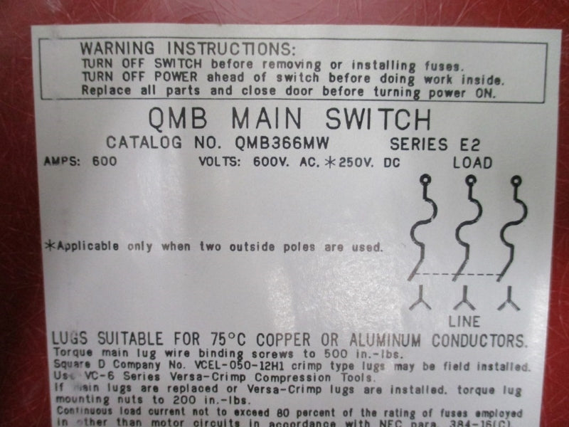 SQUARE D QMB366MW SER. E2 600VAC 600A NSNP