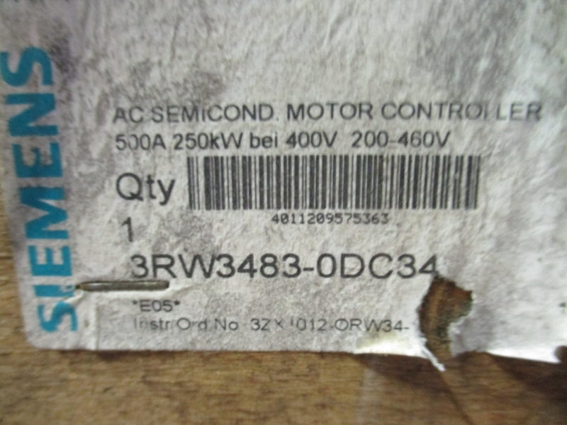 SIEMENS 3RW3483-0DC34 200-460V 500A NSMP
