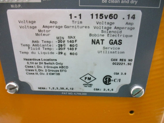MAXON 1013-GP-A-2 115V .14A 654.5PSI NSNP