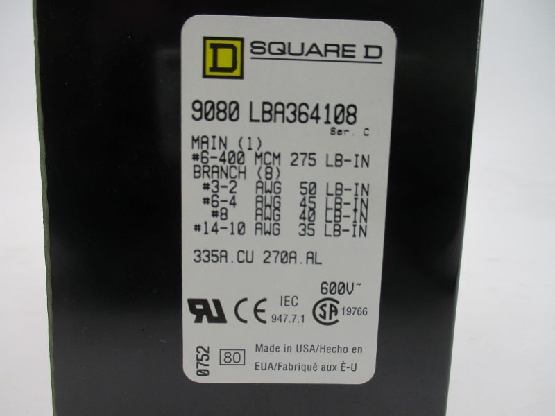 SQUARE D 9080LBA364108 SER. C 600V NSNP