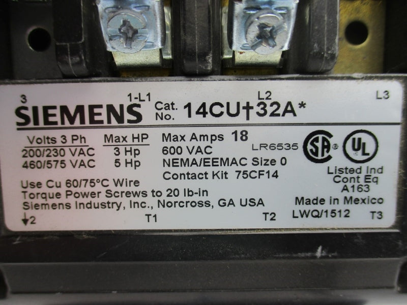 SIEMENS 14CUA32AA 220-140V 0.25-1.0A NSNP