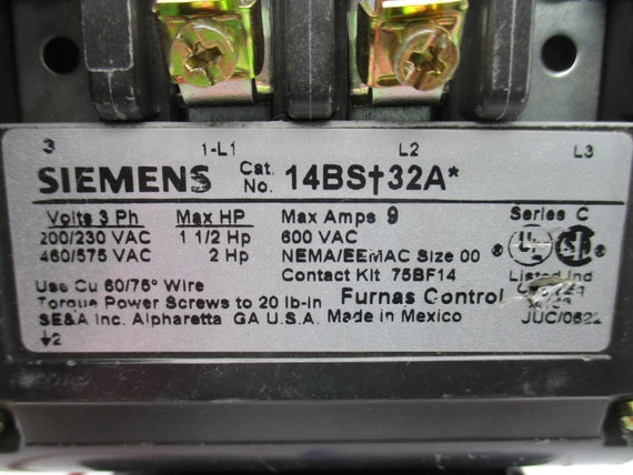 SIEMENS 14BSB32AA SER. C 220-240V 9A NSNP