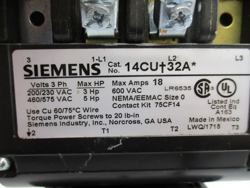 SIEMENS 14CUC32AD 200-208V 18A NSNP