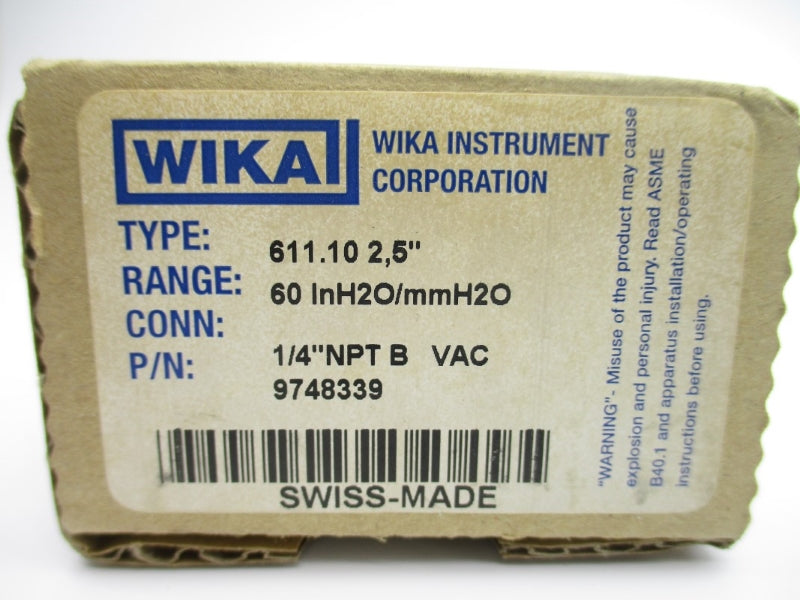 WIKA 9748339 611.10 60INH2O/MMH2O 2.5" NSMP