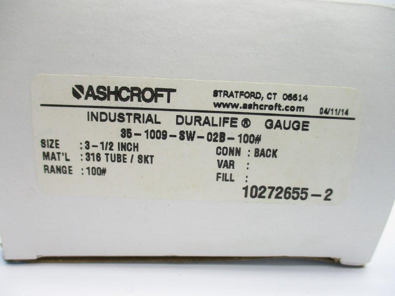 ASHCROFT 35-1009-SW-02B-100# 0-100PSI 3-1/2" NSMP