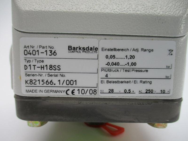 BARKSDALE D1T-H18SS 0401-136 250VAC 10A NSMP