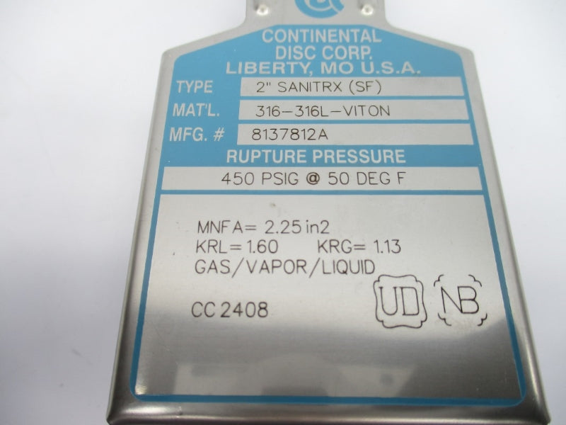 CONTINENTAL DISC 8137812A 450PSI 50'F 2" NSMP