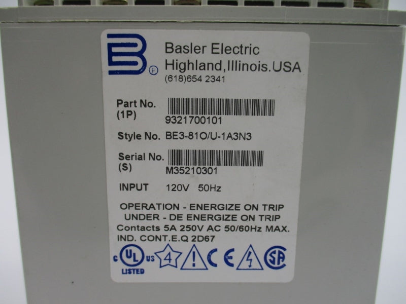 BASLER ELECTRIC 9321700101 BE3-81O/U-1A3N3 120V 5A NSNP