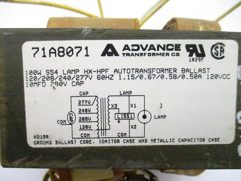 ADVANCE TRANSFORMER 71A8071-001D 280V 1.15A NSMP