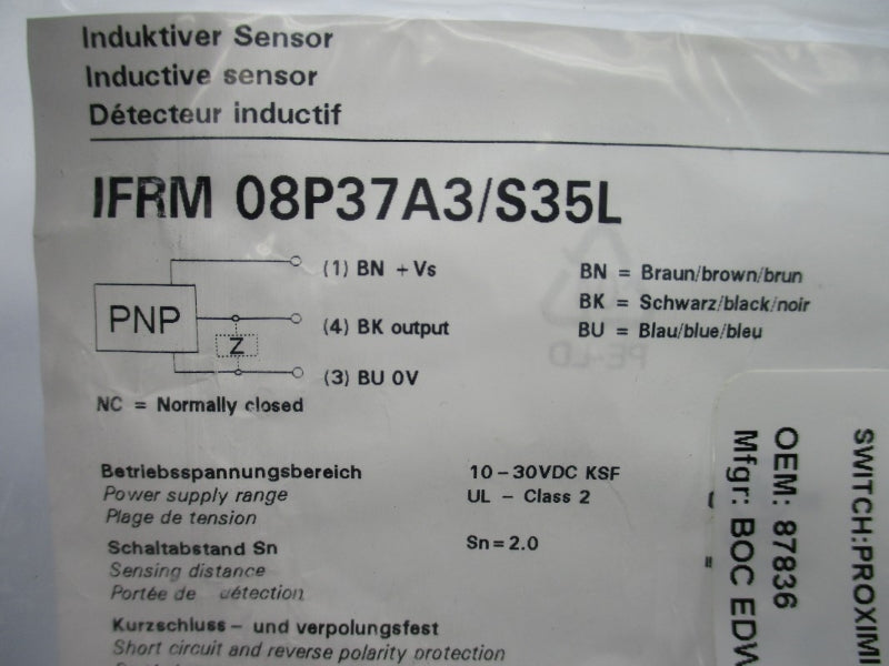 BAUMER ELECTRIC IFRM08P37A3/S35L 10-30VDC NSMP