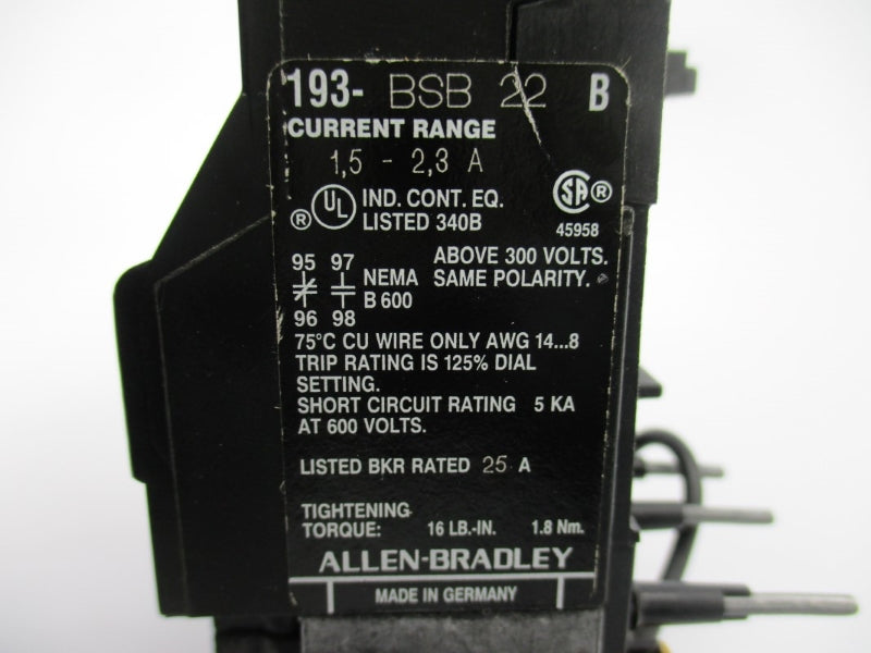 INDUSTRIAL SPARE PART 193-BSB22 SER. B 600V 1.5-2.3A NSNP