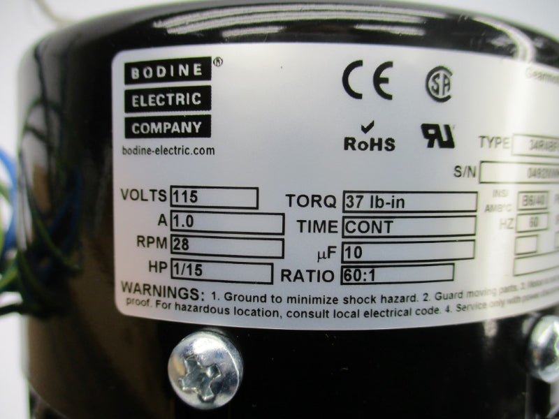 BODINE ELECTRIC 0492NW 34R4BFCI-3F 115V 1.0A NSMP