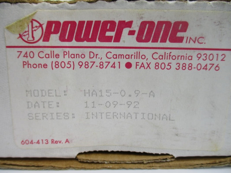 POWER ONE HA15-0.9A 230/240VAC 0.9A NSMP
