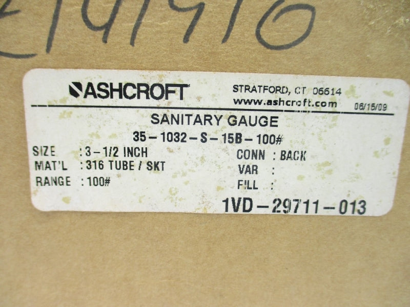 ASHCROFT 35-1032-S-15B-100# 0-100PSI 3-1/2" NSMP