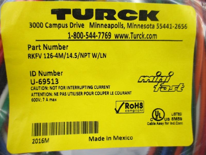 TURCK RKFV126-4M/14.5/NPTW/LN U-69513 600V 7A NSMP